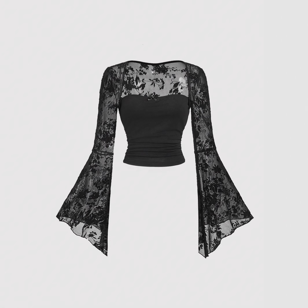 Summer Grunge Clothing - Camiseta Gótica Sexy de Encaje y