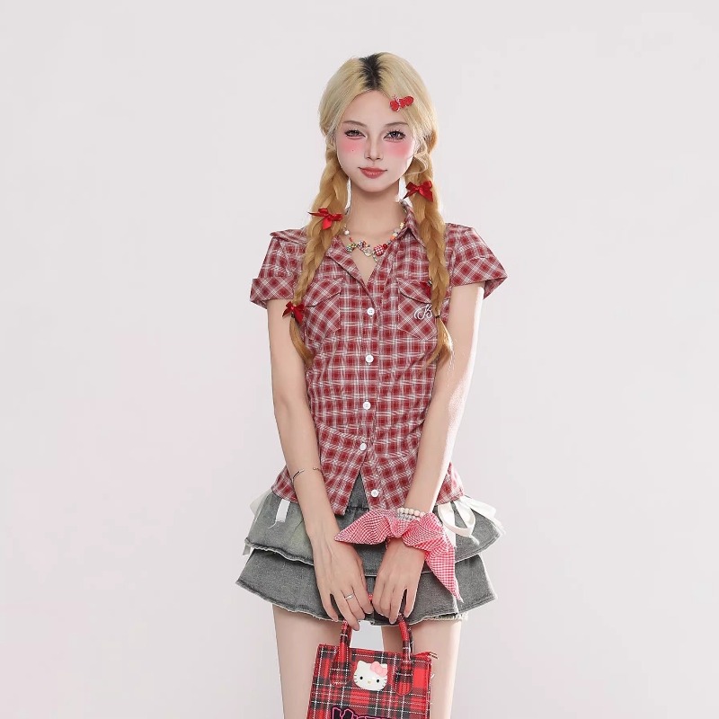 Summer Grunge Clothing - Camisa a cuadros gótica vintage Harajuku